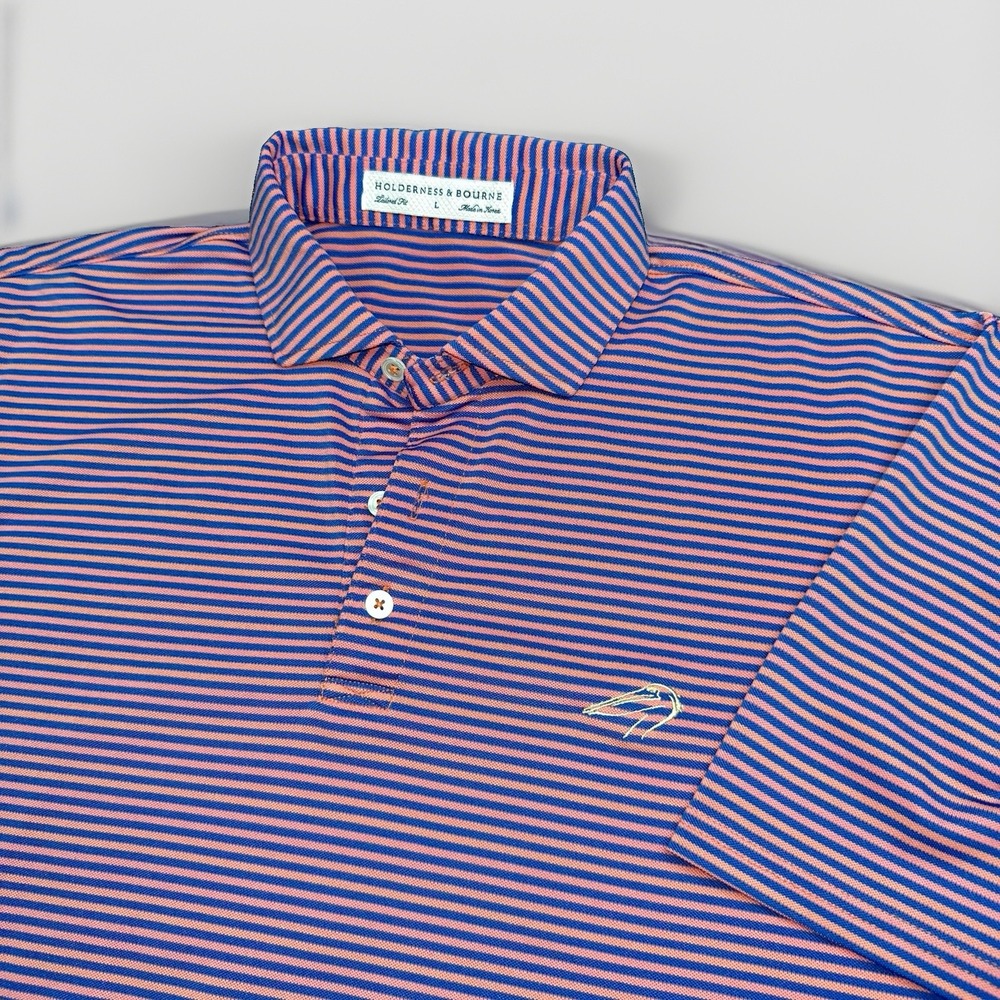 Holderness & Bourne The Maxwell Performance Golf Polo Purple Stripe L Pelican
